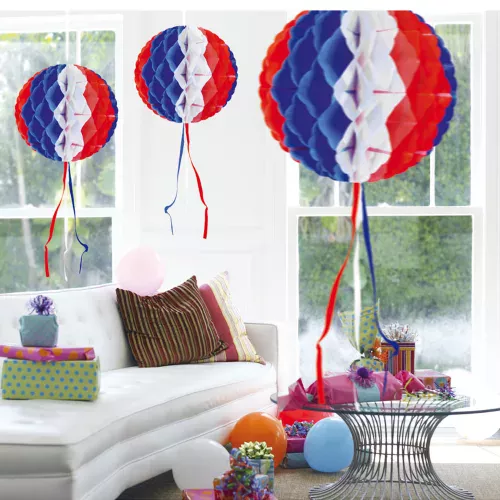 Photo du produit Suspension boule alvéolée tricolore 27 cm