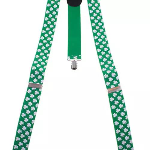 Photo du produit Bretelles vertes avec trèfles blancs Saint Patrick
