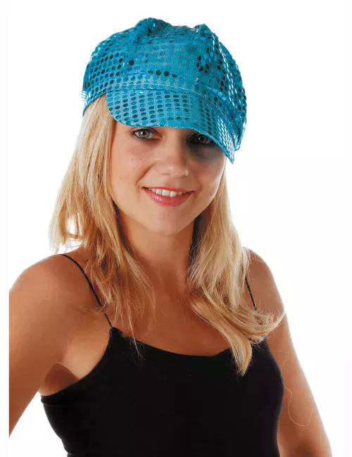 Photo du produit Casquette disco à sequins turquoise adulte