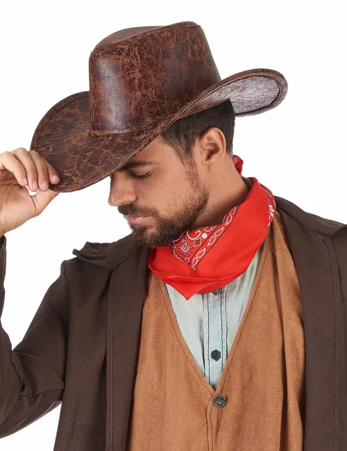 Photo du produit Chapeau de cowboy marron imitation cuir adulte