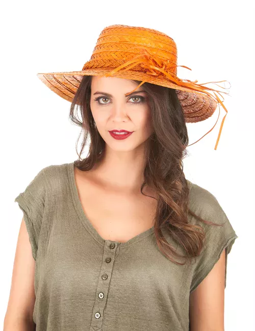 Photo du produit Chapeau de paille vintage orange femme