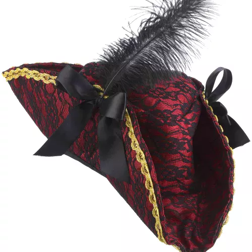 Photo du produit Chapeau de pirate rouge avec plume adulte