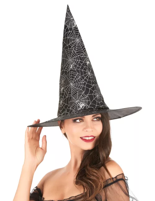 Photo du produit Chapeau de sorcière noir avec toile d'araignée blanche adulte