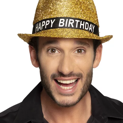 Photo du produit Chapeau happy birthday pailletté doré adulte