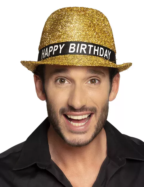 Photo du produit Chapeau happy birthday pailletté doré adulte