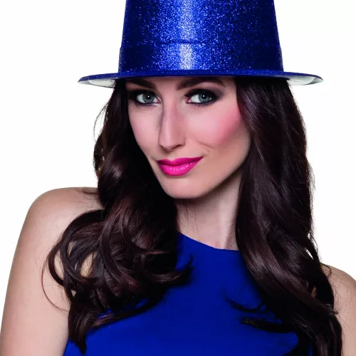 Photo du produit Chapeau haut de forme bleu royal à paillettes adulte