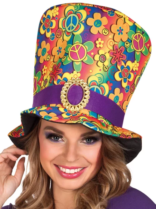 Photo du produit Chapeau haut de forme multicolore hippie adulte