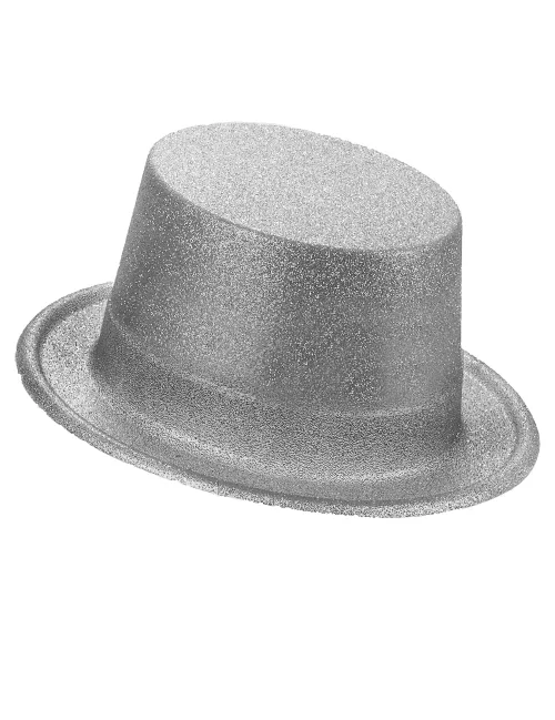 Photo du produit Chapeau haut de forme plastique pailleté argent adulte