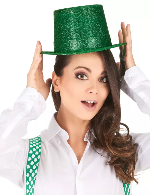 Photo du produit Chapeau haut de forme plastique pailleté vert adulte