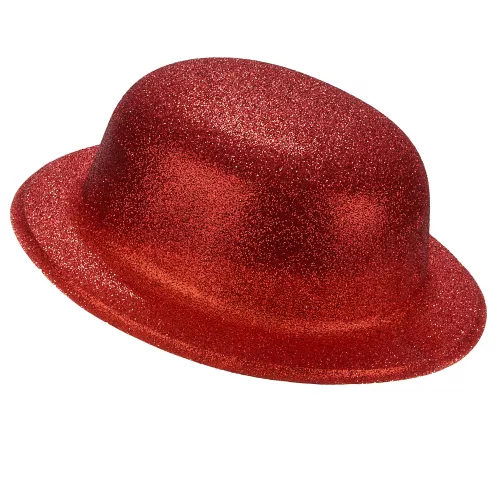 Photo du produit Chapeau melon plastique pailleté rouge adulte