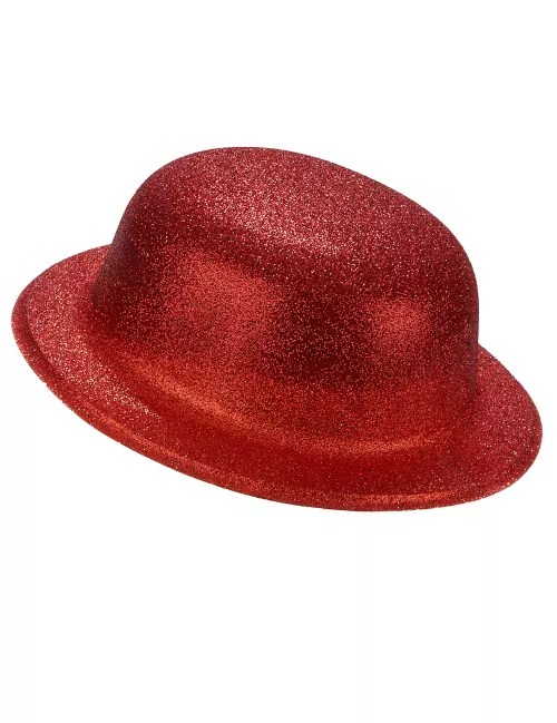 Photo du produit Chapeau melon plastique pailleté rouge adulte