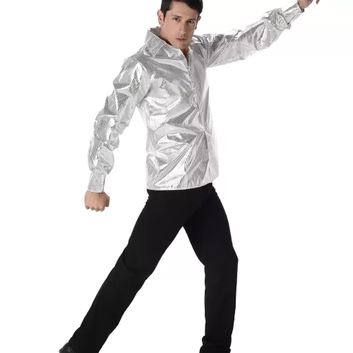 Photo du produit Chemise disco brillante argent homme