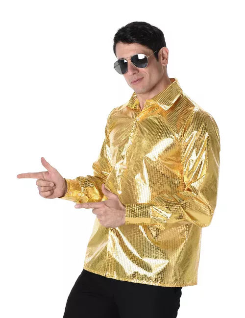 Photo du produit Chemise disco à sequins dorés homme