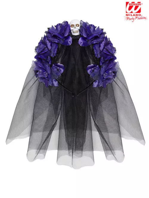 Photo du produit Coiffe fleurs violettes avec tête de mort femme Dia de los muertos