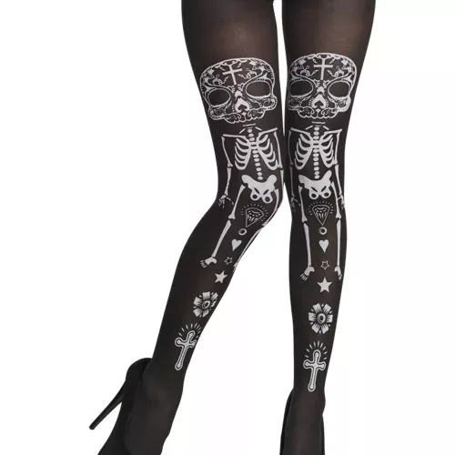 Photo du produit Collants squelette noirs et blancs adulte Dia de los muertos