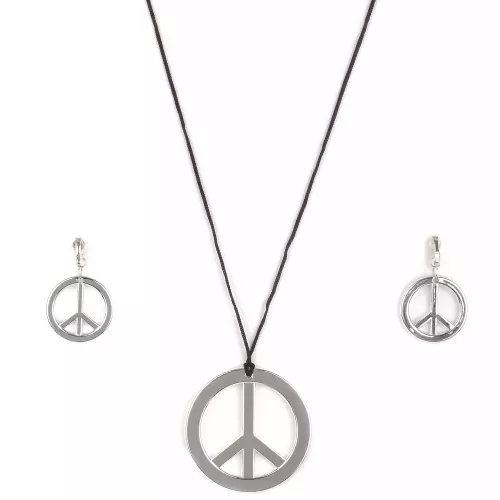 Photo du produit Collier et boucles d'oreilles hippie argenté plastique adulte