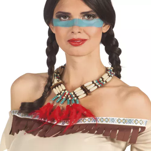 Photo du produit Collier indien avec plumettes rouges femme