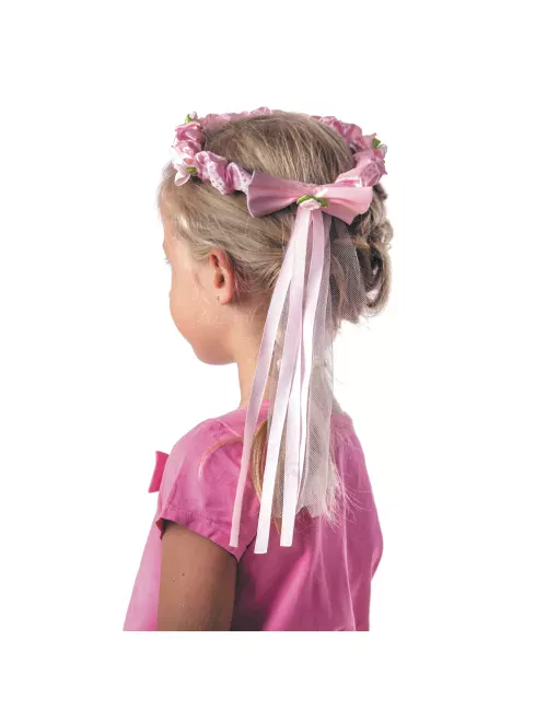 Photo du produit Couronne fleurs roses avec ruban fille