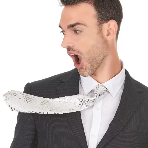 Photo du produit Cravate blanche à sequins adulte