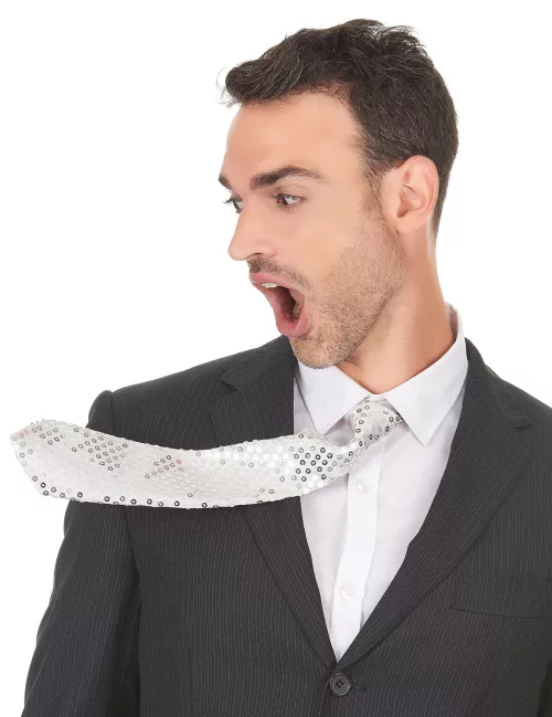Photo du produit Cravate blanche à sequins adulte