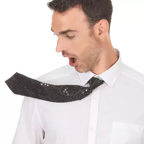 Photo du produit Cravate noire à sequins adulte