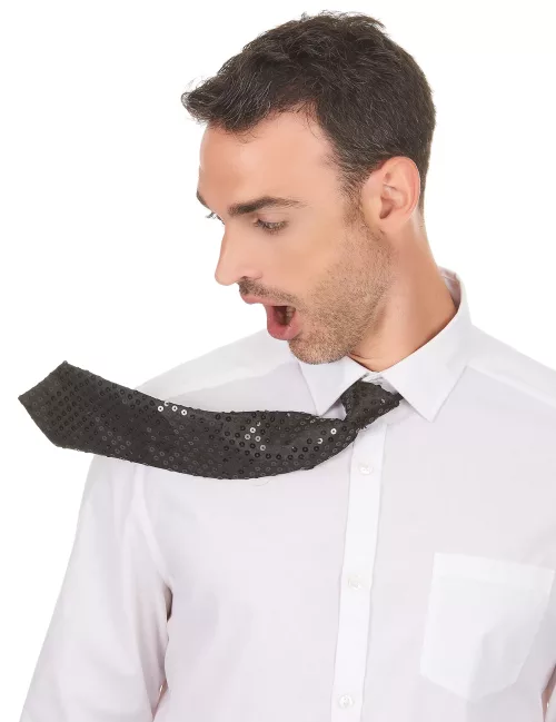 Photo du produit Cravate noire à sequins adulte