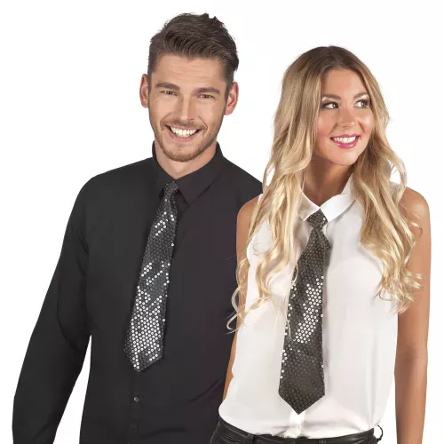 Photo du produit Cravate noire avec sequins transparents adulte
