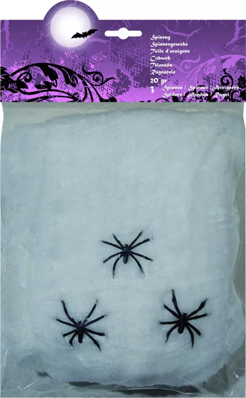 Photo du produit Décoration toile d'araignée blanche avec araignées 20 g Halloween