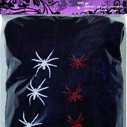 Photo du produit Décoration toile d'araignée noire avec araignées Halloween 100g