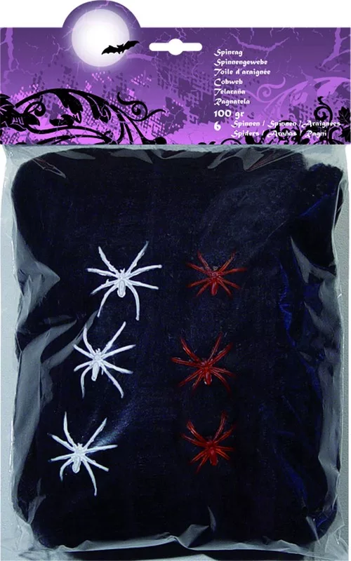 Photo du produit Décoration toile d'araignée noire avec araignées Halloween 100g