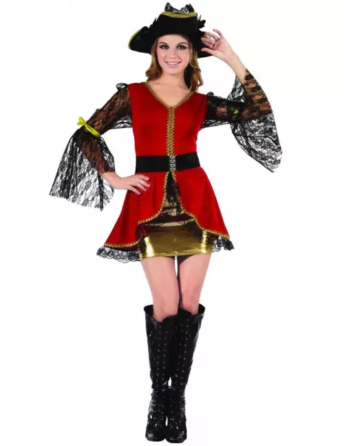 Photo du produit Déguisement pirate rouge et doré femme