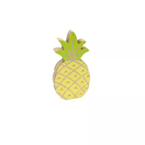 Photo du produit Décoration ananas en bois jaune et vert 12 cm
