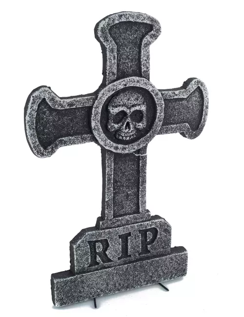 Photo du produit Décoration pierre tombale croix avec tête de mort 39 x 58 cm