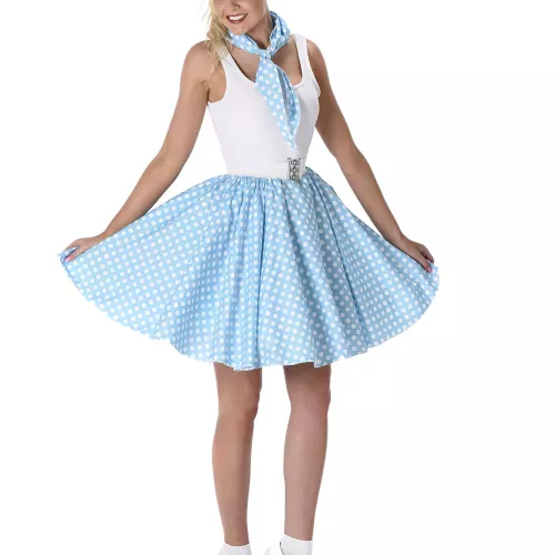 Photo du produit Déguisement années 50 bleu clair à pois femme