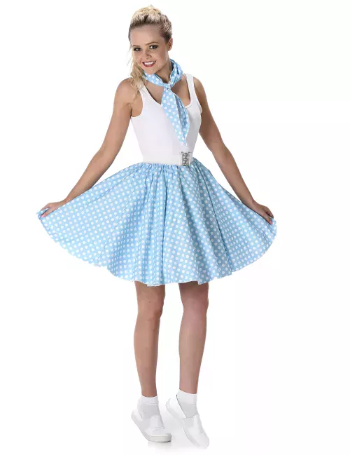 Photo du produit Déguisement années 50 bleu clair à pois femme