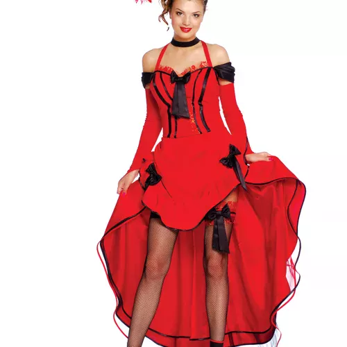 Photo du produit Déguisement cancan rouge avec noeuds noirs femme