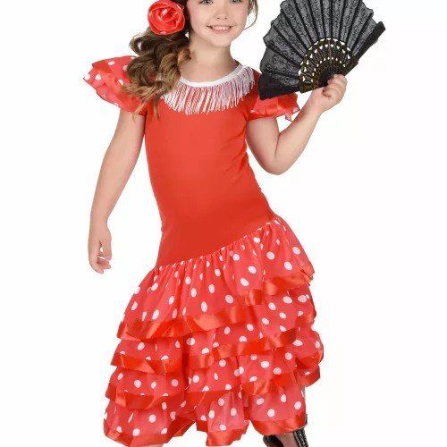 Photo du produit Déguisement Danseuse Flamenco Rouge à Pois Blanc Fille