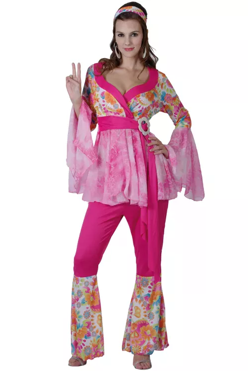 Photo du produit Déguisement hippie flower rose femme