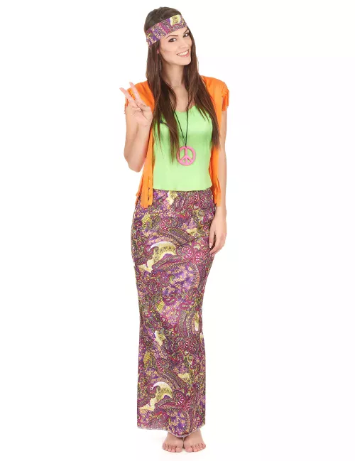 Photo du produit Déguisement hippie rose et vert femme
