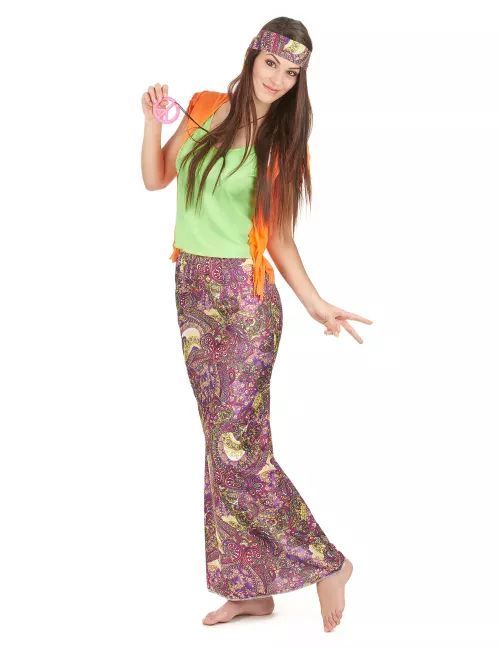 Photo du produit Déguisement hippie rose et vert femme