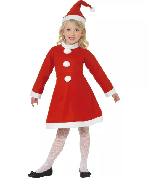 Photo du produit Déguisement Mère Noël robe pompons fille