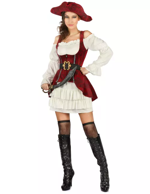 Photo du produit Déguisement pirate blanc et rouge femme