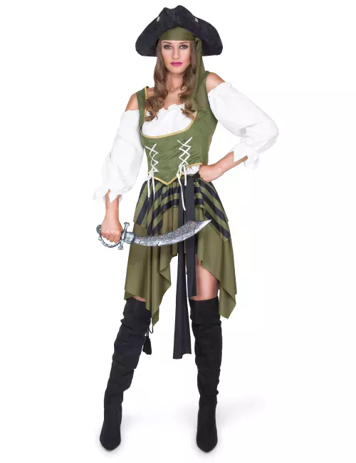Photo du produit Déguisement Pirate flibustière vert femme