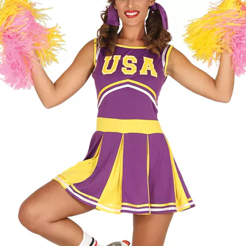 Photo du produit Déguisement pompom girl USA violet et jaune femme