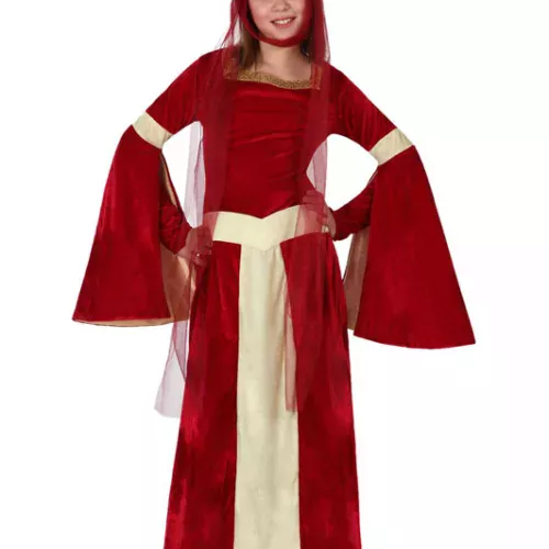 Photo du produit Déguisement reine médiévale rouge rose et or fille