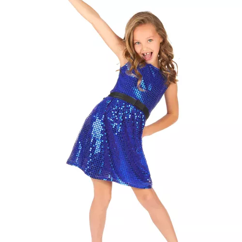 Photo du produit Déguisement robe disco bleue paillette avec gros noeud fille