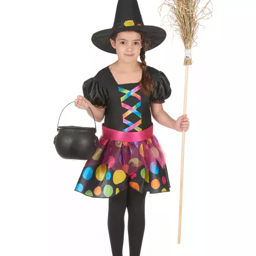 Photo du produit Déguisement sorcière à pois colorés fille