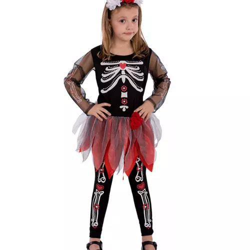 Photo du produit Déguisement squelette rouge et noir fille