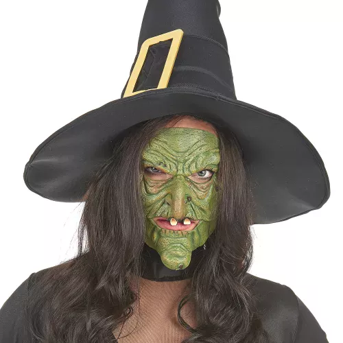 Photo du produit Demi masque latex nez et menton sorcière verte adulte
