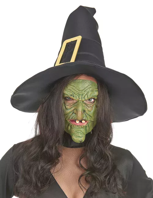 Photo du produit Demi masque latex nez et menton sorcière verte adulte